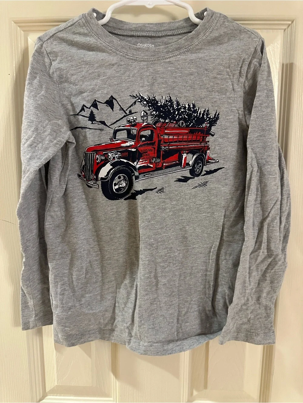 OshKosh B'gosh Gray Long-Sleeve Tee with Red Truck Graphic